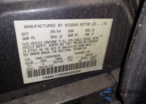 2005 Nissan Altima 2.5 S from USA, damaged, VIN 1N4AL11D55N426334